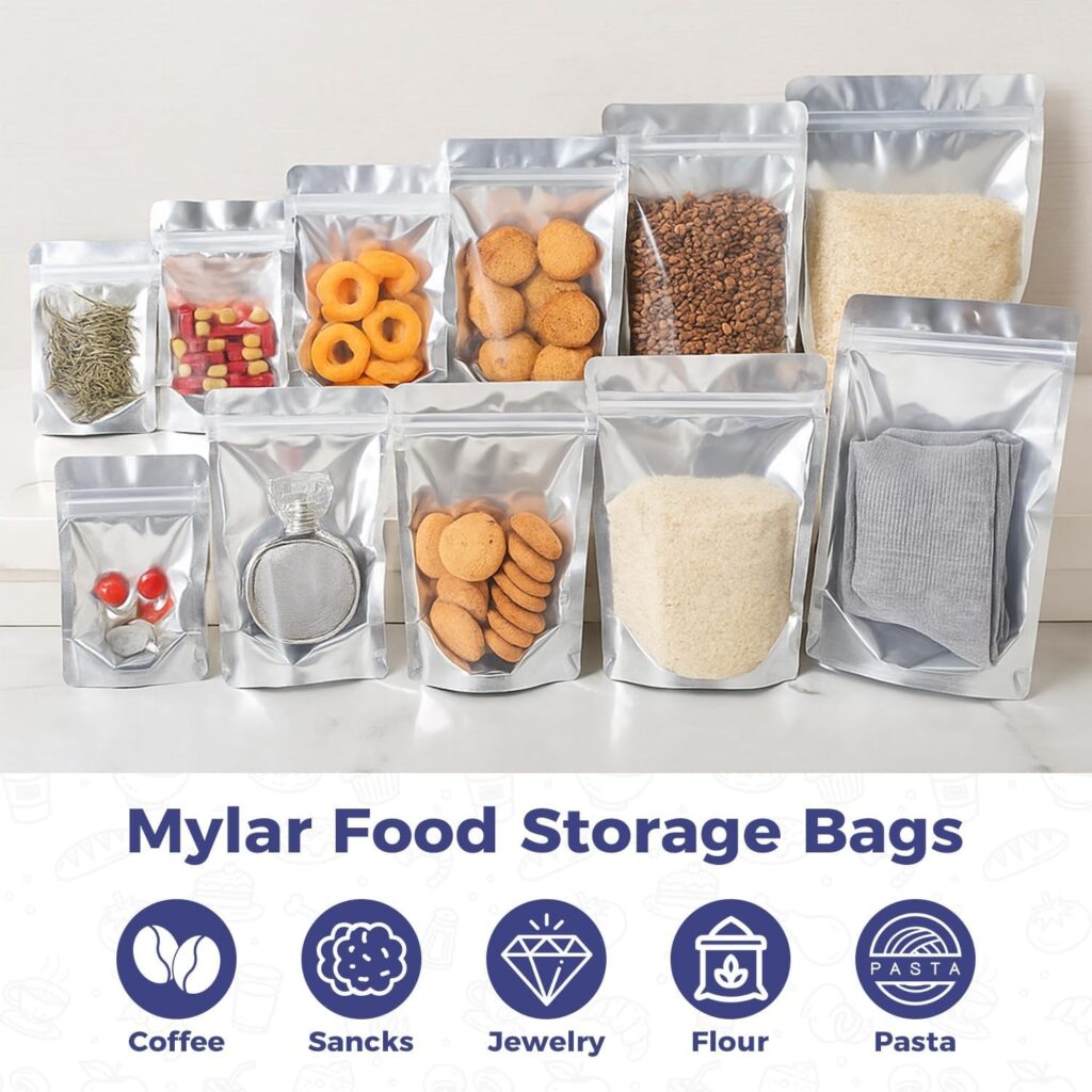 Stand Up Mylar Pouches with Clear Front and Silver Foil Back