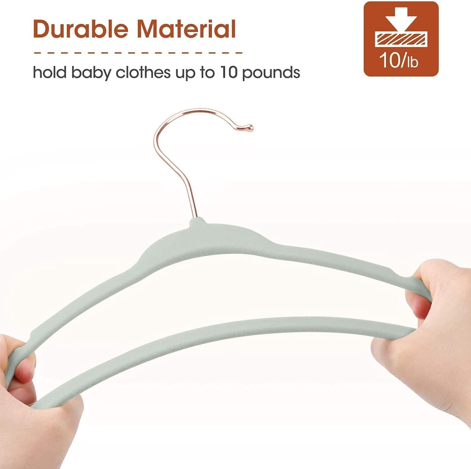 Rose-Gold Hook Baby Velvet Hangers 11-Inch Nursery (9 Color Options) Clothes Hangers Non-Slip Toddler Hangers, 360 Chrome - Image 9