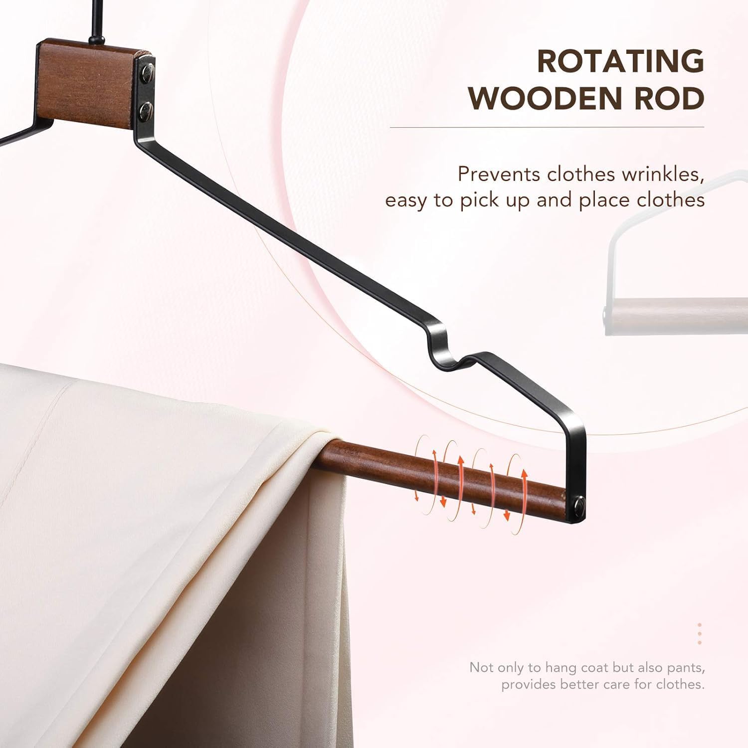 High-grade metal hangers (2 color options): Wooden Heavy-Duty Hangers for Clothes, Durable Wire Coat Hangers, Natural Wooden Hangers, Trouser Hangers with Multi-Function - Image 5