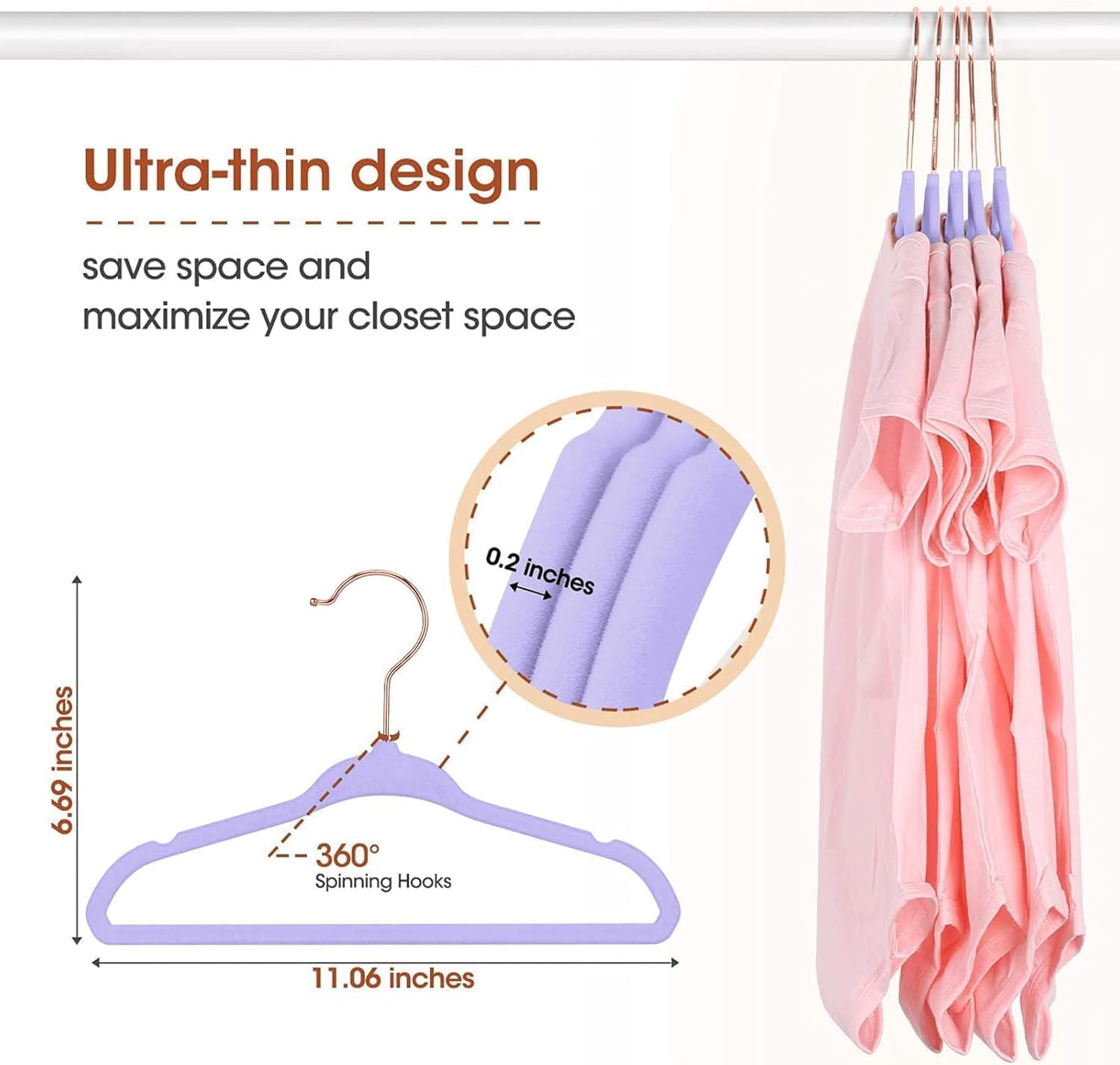 Rose-Gold Hook Baby Velvet Hangers 11-Inch Nursery (9 Color Options) Clothes Hangers Non-Slip Toddler Hangers, 360 Chrome - Image 5