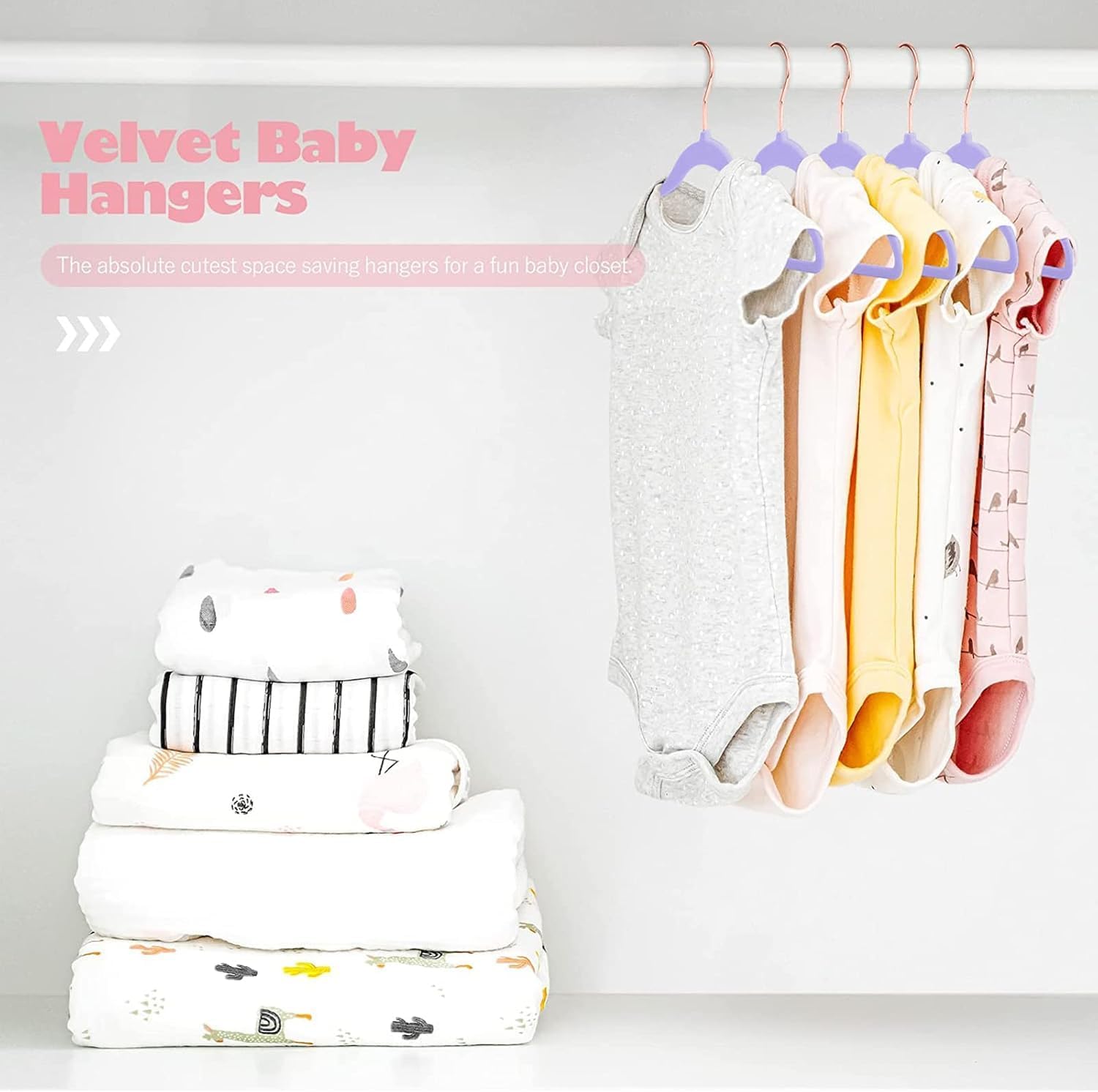 Rose-Gold Hook Baby Velvet Hangers 11-Inch Nursery (9 Color Options) Clothes Hangers Non-Slip Toddler Hangers, 360 Chrome - Image 4