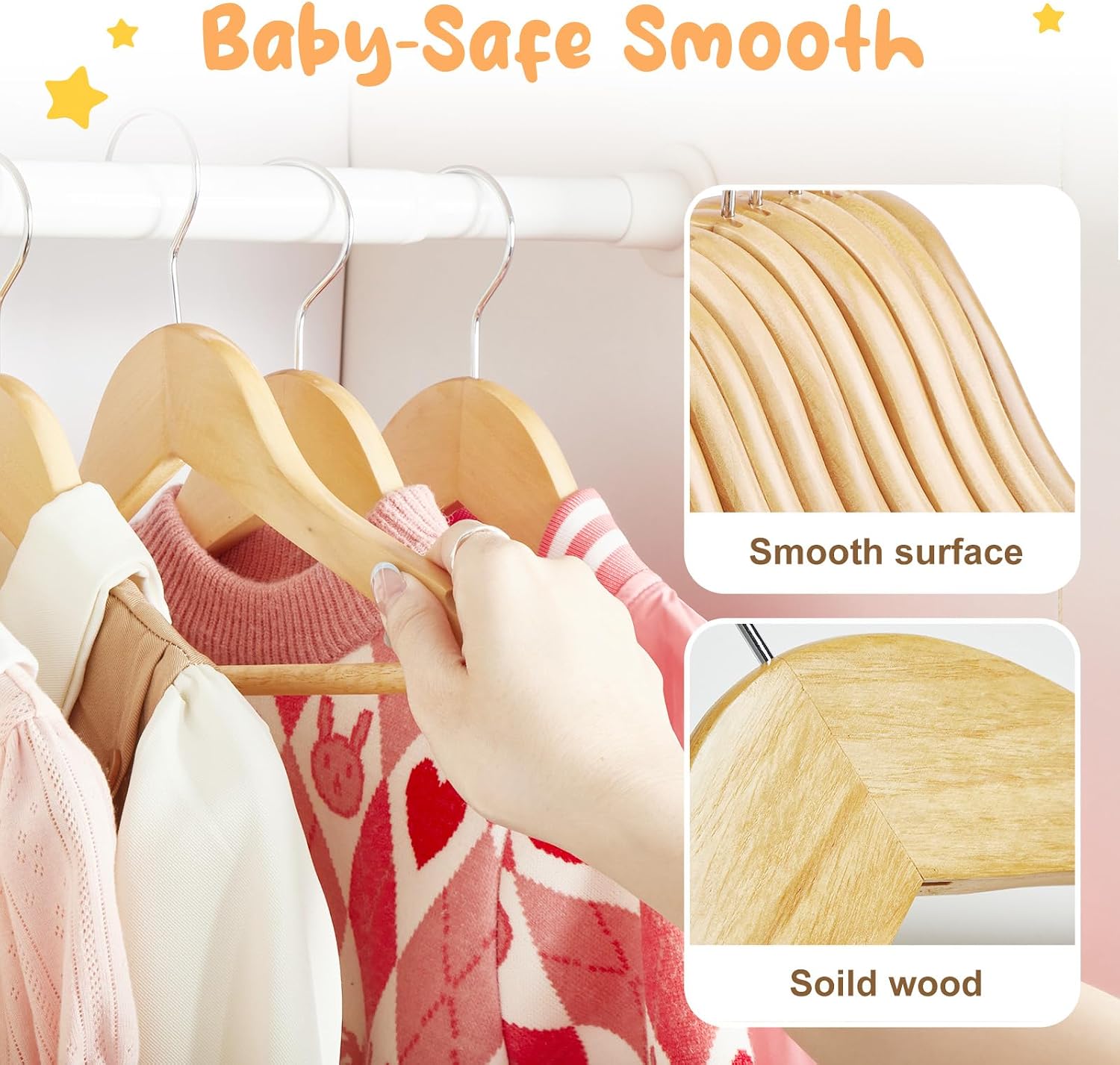 Wooden Kids Hangers (3-Color Options)—Non-Slip Baby and Nursery Hangers with 360° Swivel Hook for Coats, Wooden Hangers, Suits, Pants, and Jackets - Image 6