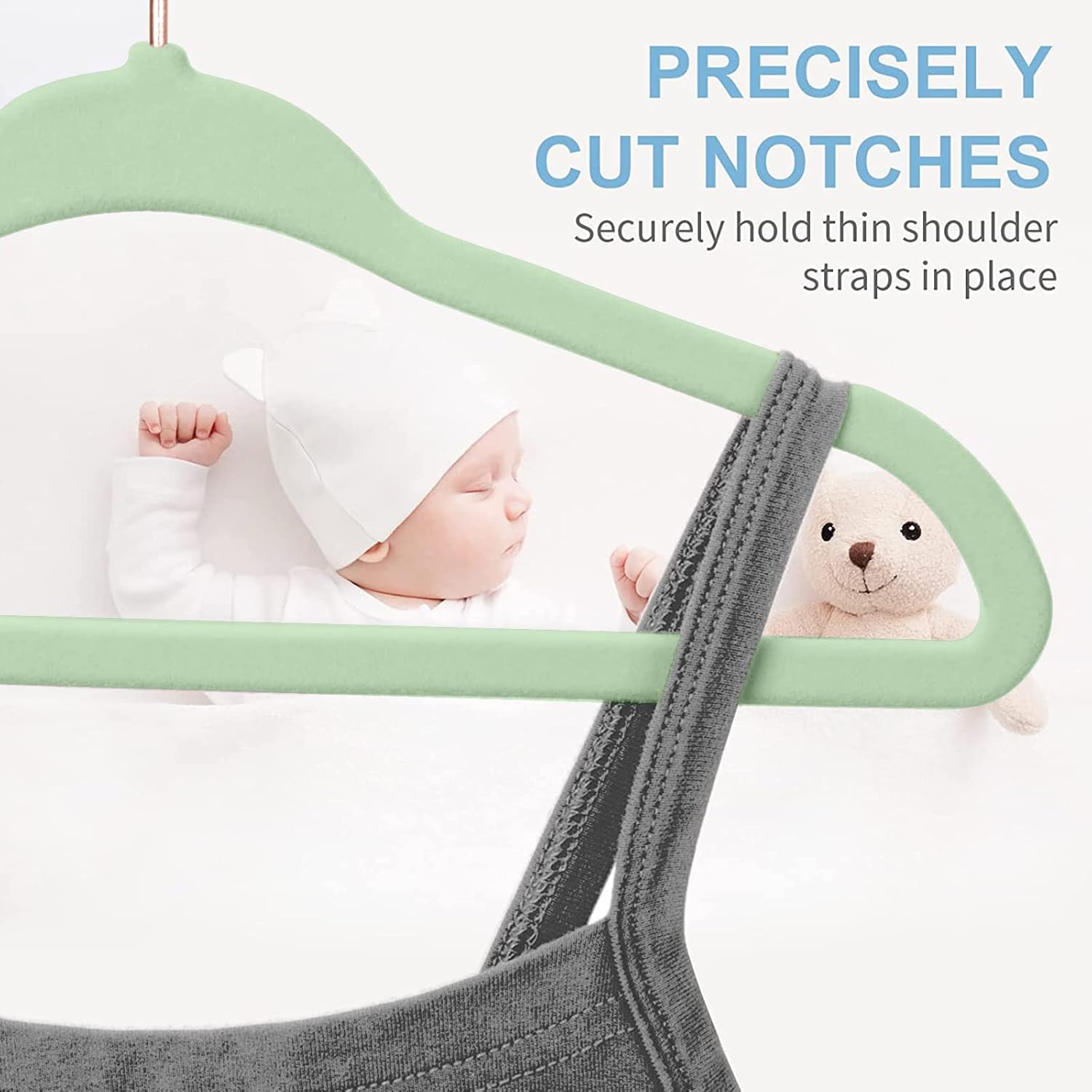 Rose-Gold Hook Baby Velvet Hangers 11-Inch Nursery (9 Color Options) Clothes Hangers Non-Slip Toddler Hangers, 360 Chrome - Image 10