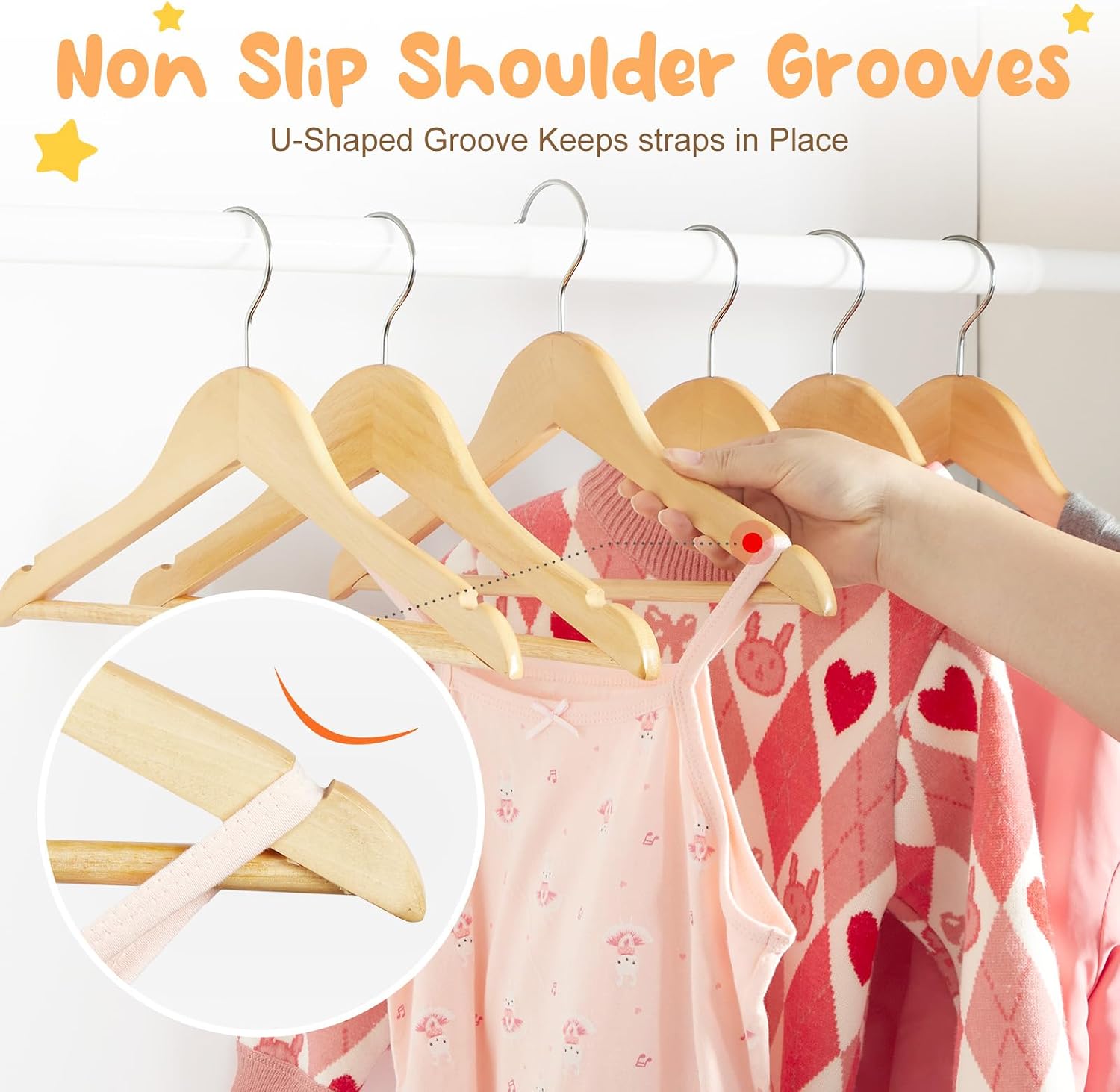 Wooden Kids Hangers (3-Color Options)—Non-Slip Baby and Nursery Hangers with 360° Swivel Hook for Coats, Wooden Hangers, Suits, Pants, and Jackets - Image 5