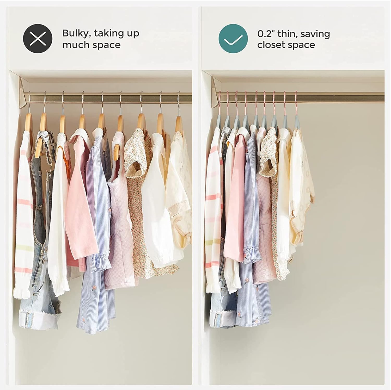 Rose-Gold Hook Baby Velvet Hangers 11-Inch Nursery (9 Color Options) Clothes Hangers Non-Slip Toddler Hangers, 360 Chrome - Image 8