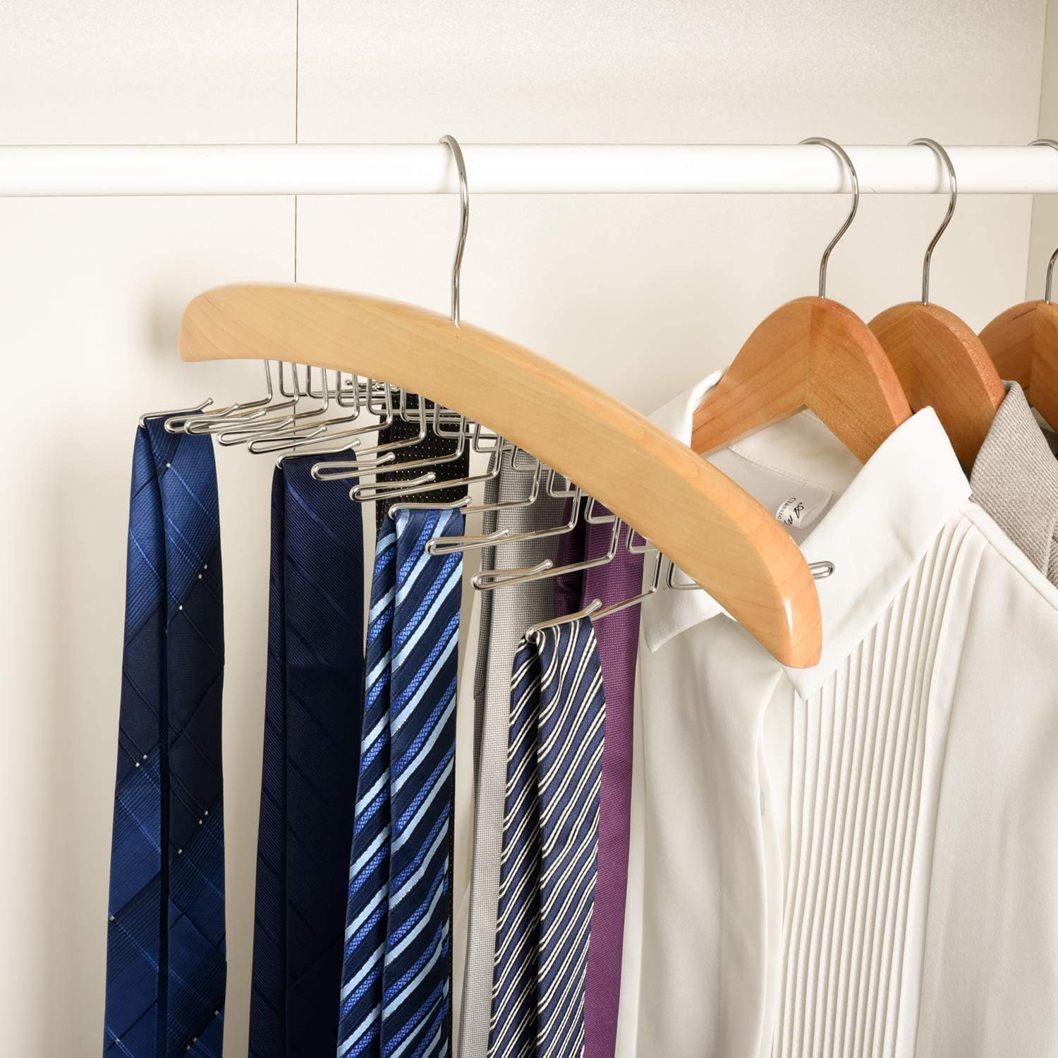 House Day Wooden Tie Rack Hanger (Rotating Twirl Design, 24-Tie Capacity) – Heavy-Duty Belt and Tie Organizer Holder Hook for Closet Storage - Image 4