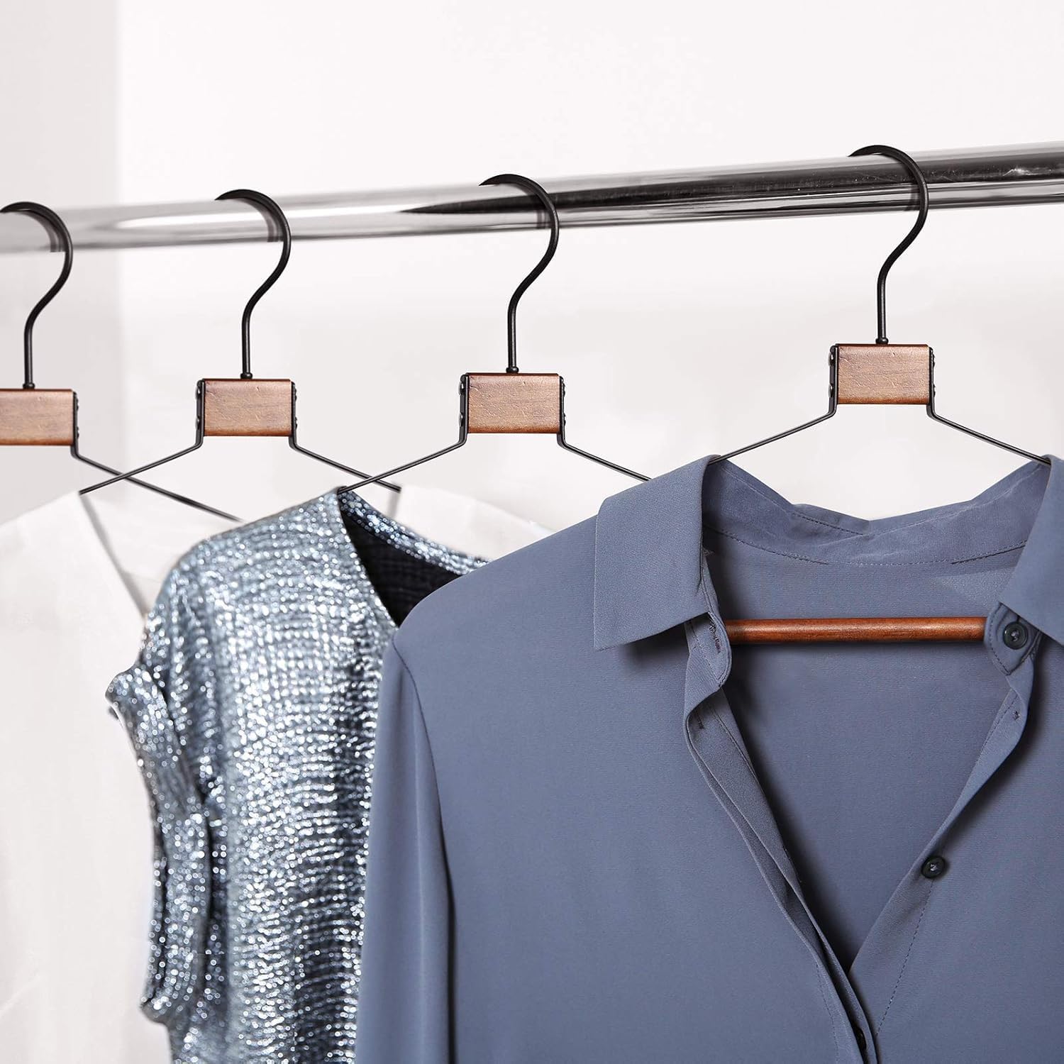 High-grade metal hangers (2 color options): Wooden Heavy-Duty Hangers for Clothes, Durable Wire Coat Hangers, Natural Wooden Hangers, Trouser Hangers with Multi-Function - Image 3