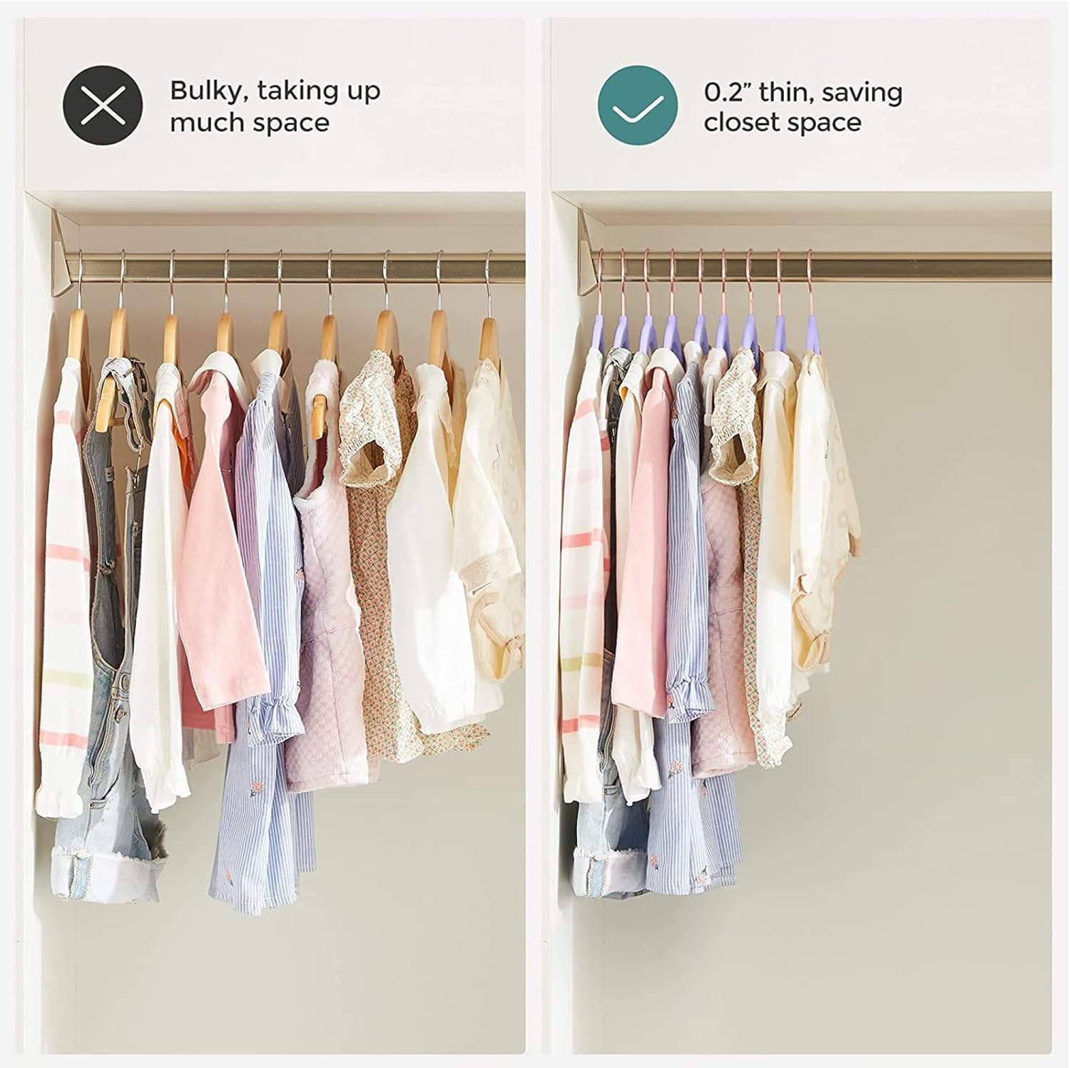 Rose-Gold Hook Baby Velvet Hangers 11-Inch Nursery (9 Color Options) Clothes Hangers Non-Slip Toddler Hangers, 360 Chrome - Image 2