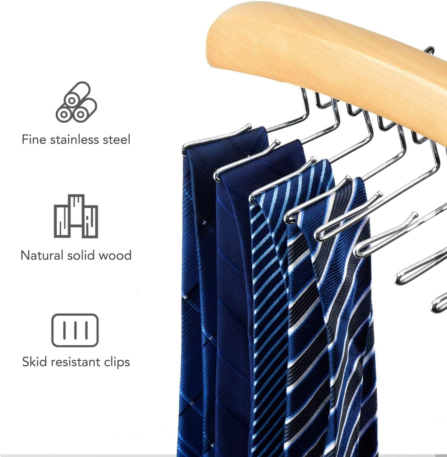 House Day Wooden Tie Rack Hanger (Rotating Twirl Design, 24-Tie Capacity) – Heavy-Duty Belt and Tie Organizer Holder Hook for Closet Storage - Image 3