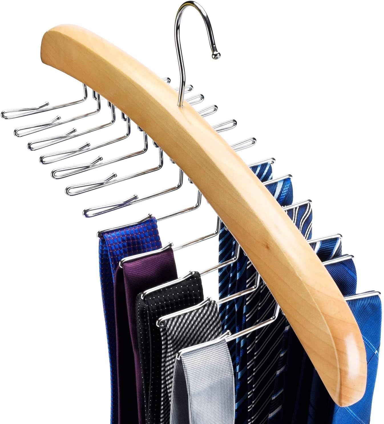 House Day Wooden Tie Rack Hanger (Rotating Twirl Design, 24-Tie Capacity) – Heavy-Duty Belt and Tie Organizer Holder Hook for Closet Storage