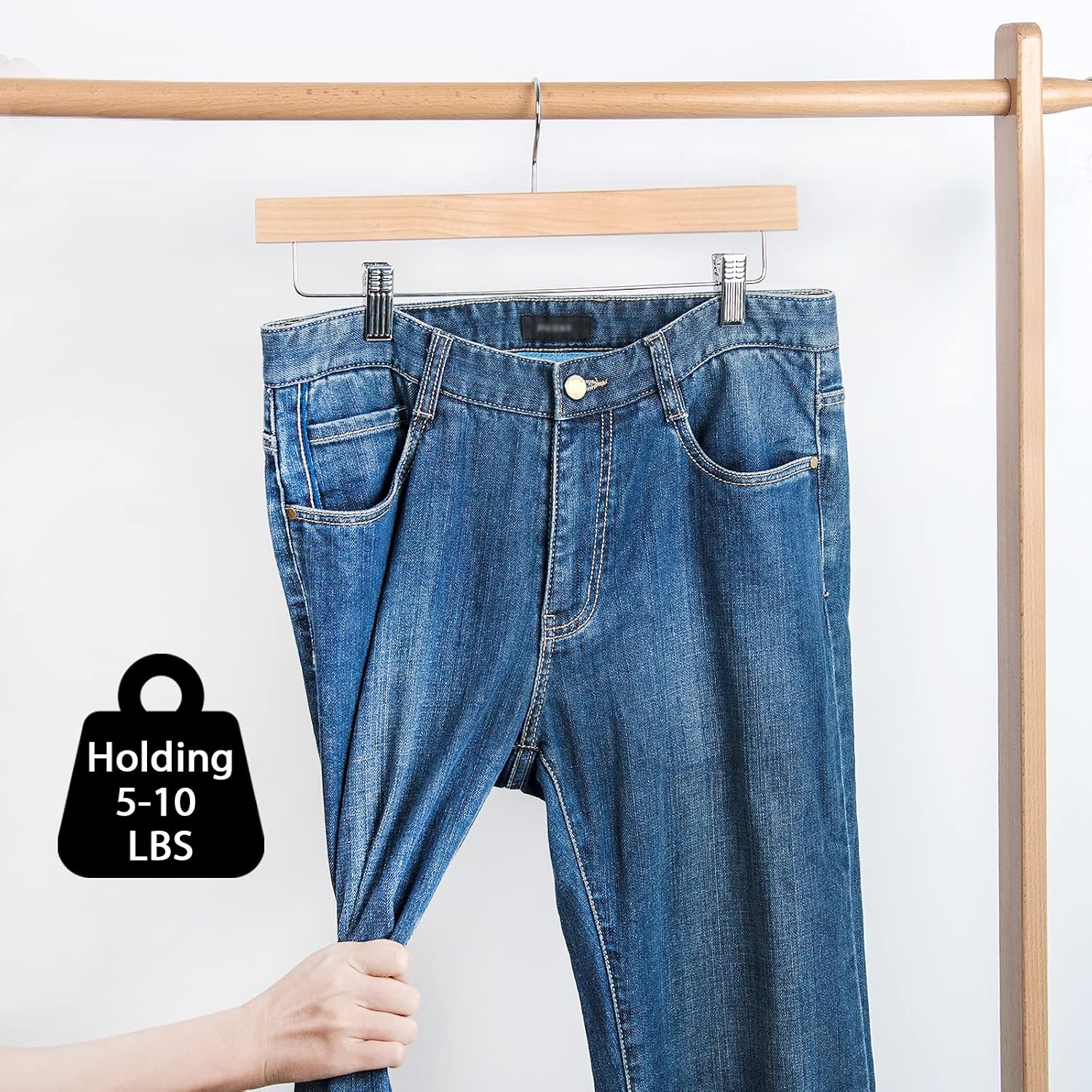 (White/Natural) 11.8' Kids Baby Toddler Children Solid Wooden Pants Hangers, Wood Skirt Hangers, Trousers Bottom Hangers with 2 Adjustable Clips Anti-Rust Hook - Image 4