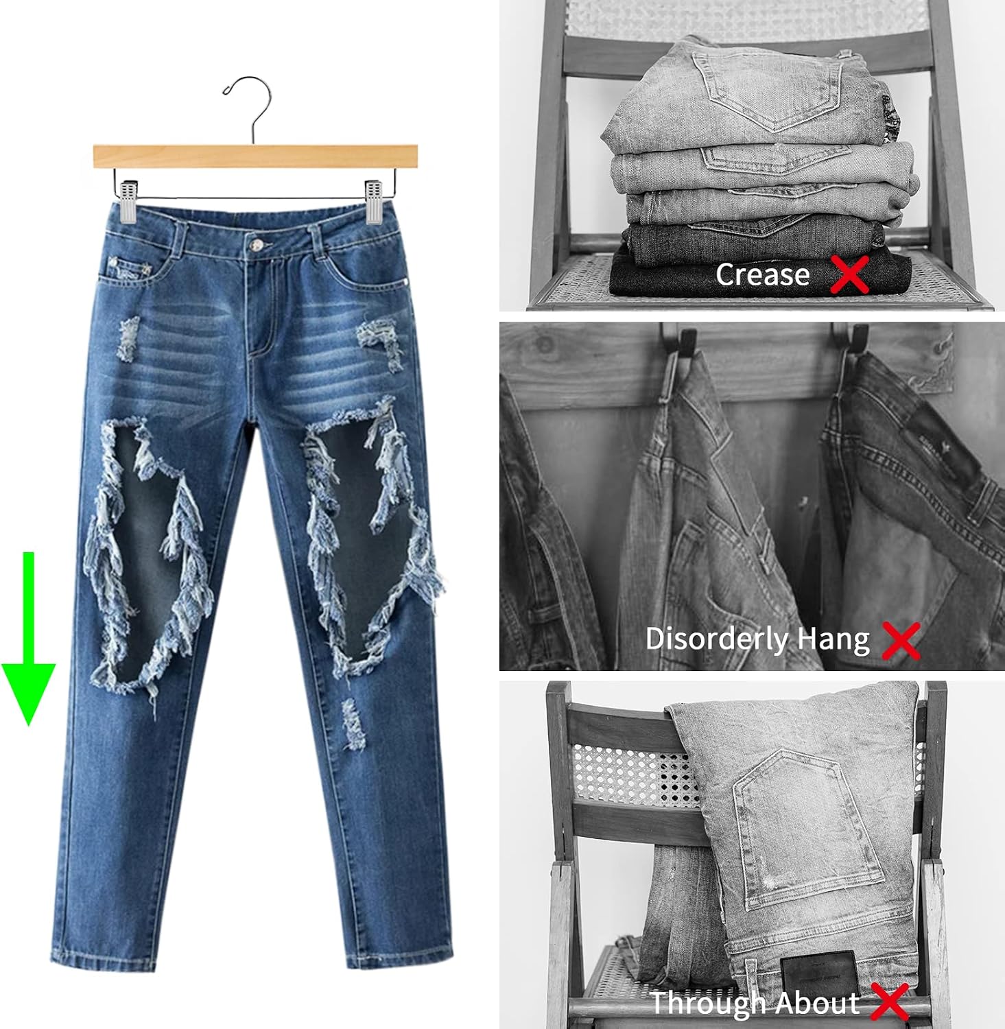 (White/Natural) 11.8' Kids Baby Toddler Children Solid Wooden Pants Hangers, Wood Skirt Hangers, Trousers Bottom Hangers with 2 Adjustable Clips Anti-Rust Hook - Image 3