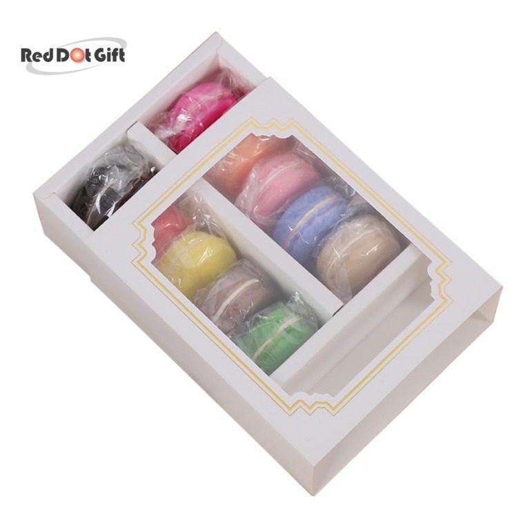 Pack of 12 Macaron Boxes,Macarons Containers,White Sleeve with Clear Window, Cake Paper Container for Gift Giving (Size L, 10 Cavity)