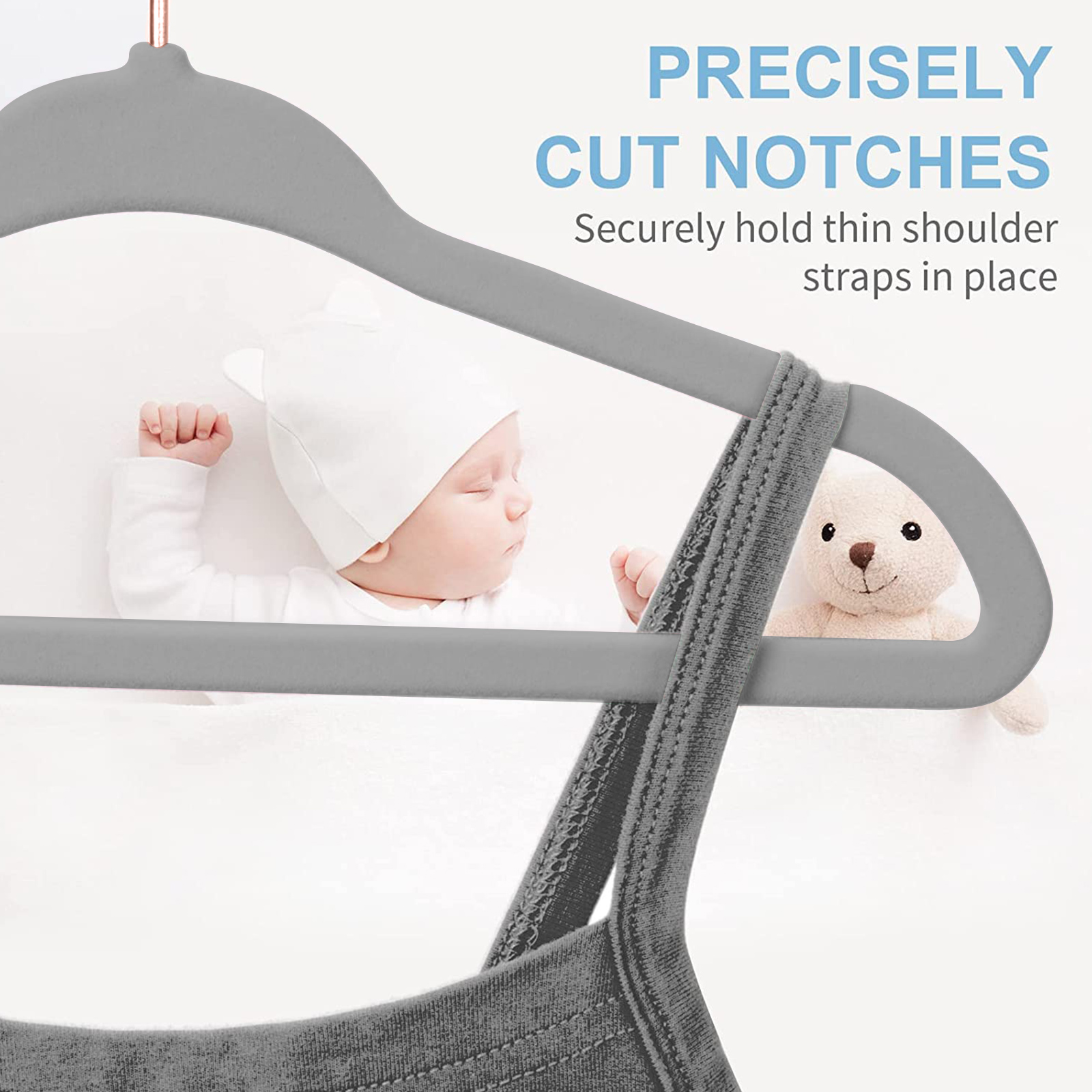 Casafield 50 Velvet Baby Hangers - 11 Size for Infant & Toddler Clothes - Gray