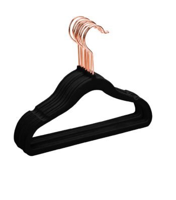 MIZGI Premium Kids Velvet Hangers (Pack of 50) with Copper/Rose Gold Hooks,Space Saving Ultra Thin,Non Slip Baby Hangers for Children's Skirt Dress Pants,Clothes Hangers by (Black)