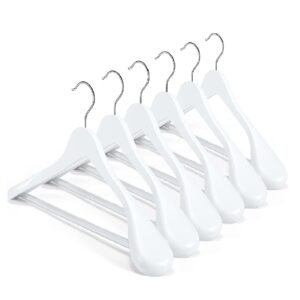 HOUSE DAY High-Grade Solid Wood Coat Hangers for Women, Wide Shoulder Wooden Hangers, Suit Hangers with Non Slip Pants Bar, Smooth Finish 360° Swivel Hook for Dress, Heavy Clothes Hangers 6 Pack (White).