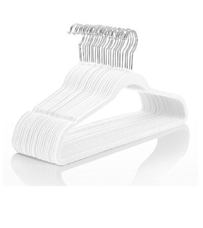 Premium Velvet Hangers (Pack of 50) Heavyduty - Non Slip - Velvet Suit Hangers White - Chrome Hooks,Space Saving Clothes Hangers