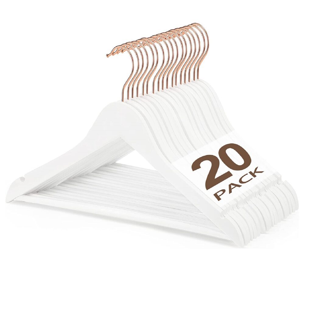 HOUSE DAY Wooden Hangers , 20PCS White Wooden Coat Hangers for Clothes Adult, Clothes Hangers