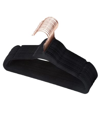 ManGotree Baby Velvet Hangers with Rose Gold Hook, Infant and Toddler Hangers, 28cm No-Slip Children Hangers, Ultra Thin Space Saving, Sturdy & Durable Kids Clothes Hangers 15 Pack (Black)