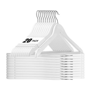 HOUSE DAY Wooden Suit Hanger Wooden Clothes Hanger Smooth Finish Solid Wooden Coat Hanger High-Grade Wooden Hangers for Clothes Suit, Dress, Camisole, Jacket, Pants 20 Pack White