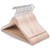 Nature Smile 20 Pack Premium Adult Unfinished/Natural Solid EcoWooden Clothes Hangers Wood Suit Coat Jacket Hanger with Extra Smoothly Cut Notches and Bar - 360°Stronger Rotatable Hook