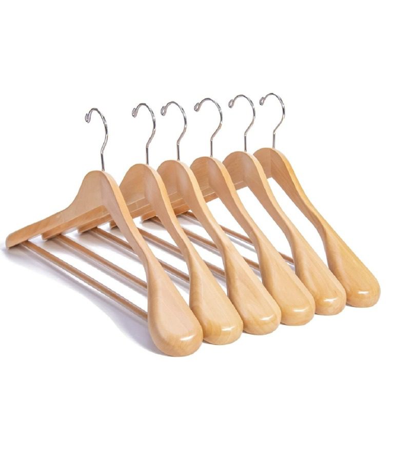 Nature Smile Luxury Natural Wooden Suit Hangers - 6 Pack - Wood Coat Hangers,Jacket Outerwear Shirt Hangers,Glossy Finish with Extra-Wide Shoulder, 360 Degree Swivel Hooks & Anti-Slip Bar with Screw