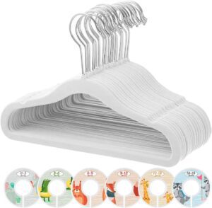20 Pack White Baby Velvet Hangers, Infant and Toddler Hangers, No-Slip Children Hangers, Ultra-Slim Space Saving Kids Hangers,Sturdy&Durable Clothes Hangers, Age-Labeled Dividers