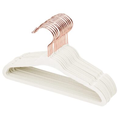 ManGotree Baby Velvet Hangers with Rose Gold Hook, Infant and Toddler Hangers, 28cm No-Slip Children Hangers, Ultra Thin Space Saving, Sturdy & Durable Kids Clothes Hangers 15 Pack (Cream)