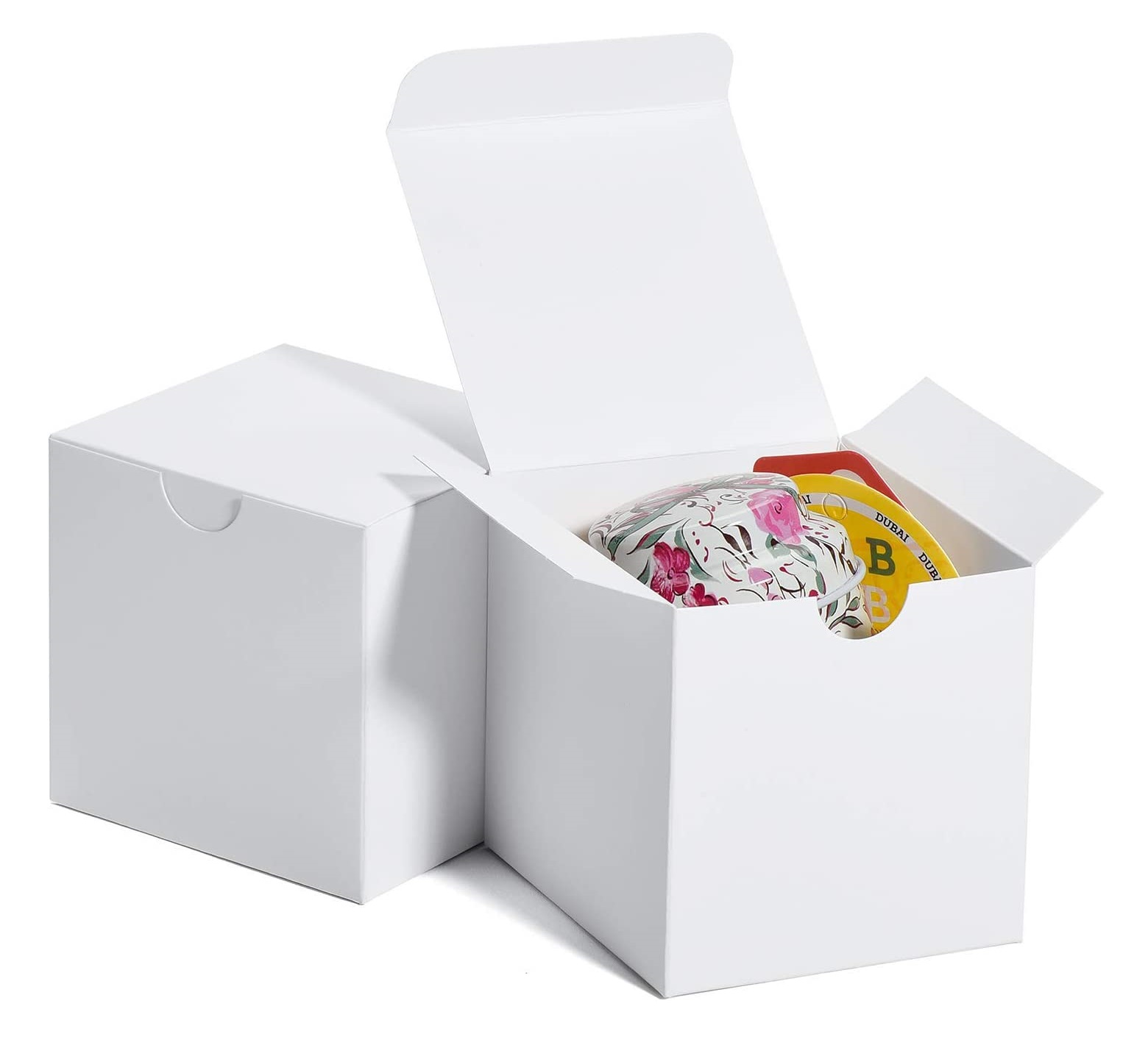 50pcs White Gift Boxes 7.6x7.6x7.6cm, Paper White Boxes with Lids for Gifts, Crafting, Cupcake Packaging Boxes Easy Assemble Boxes