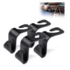 HOUSE DAY Plastic 4-Pack Carbon Fiber Back Seat Headrest Hooks - Stylish Car Hangers for Handbags, Clothes, Grocery Bags - Sleek Black Design
