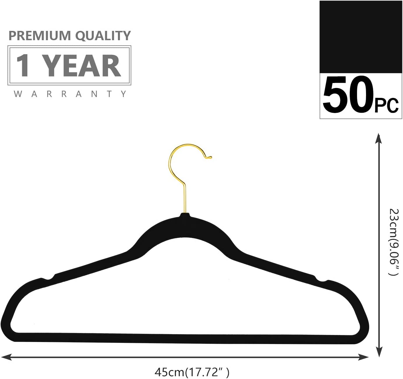 Flysums Premium Velvet Hangers 50 Pack, Heavy Duty Study Black
