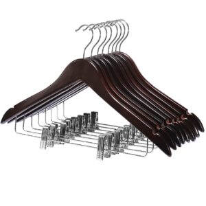 HOUSE DAY 12 Pack High-Grade Wooden Suit Hangers Skirt Hangers with Clips Solid Wood Pants Hangers Natural Smooth Finish Premium Wood Hangers with Clips for Blouse, Dress, Coat, Jacket (Cherry Wood)