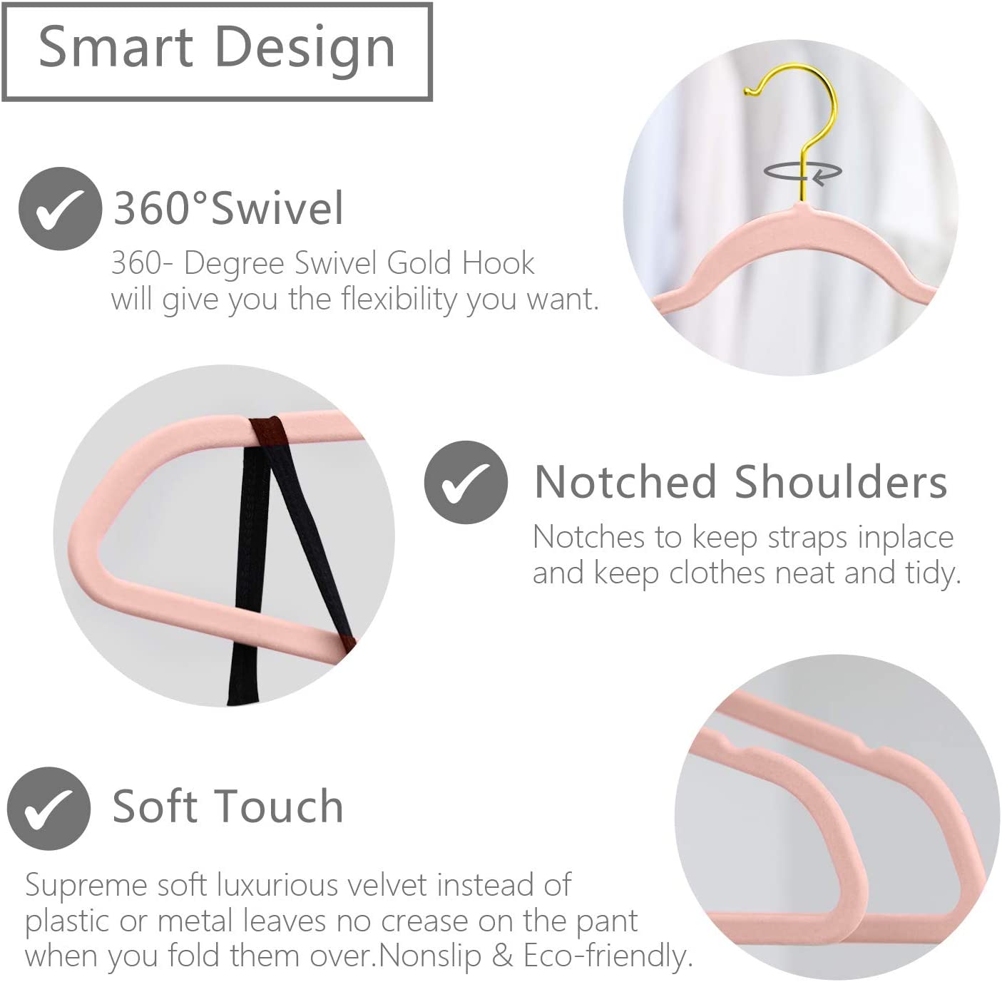 MIZGI Premium Cascading Velvet Hangers (Pack of 50) Heavyduty - Non Slip  Hangers with Cascading Hooks Blush