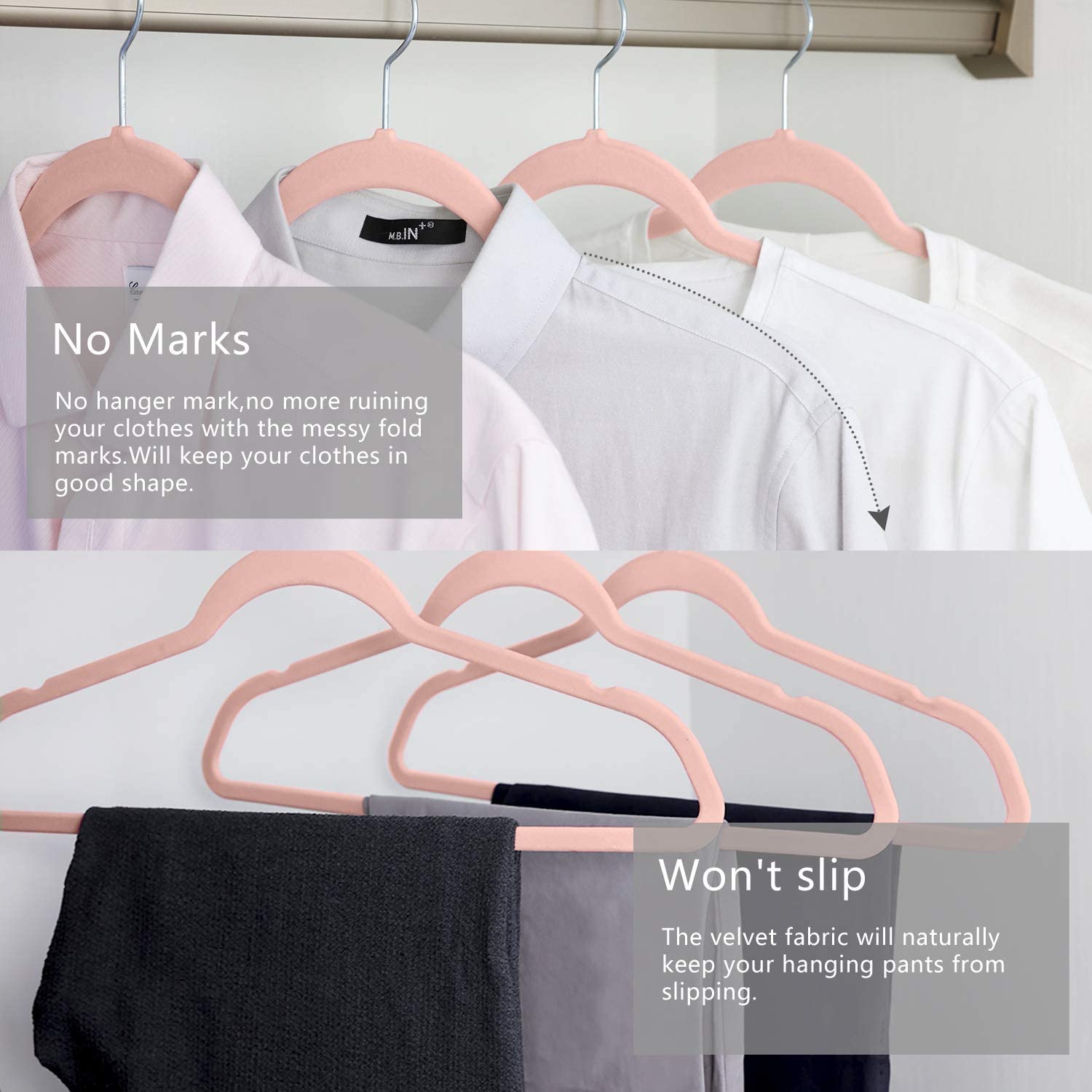 Premium Velvet Hangers (50 Pack) Heavy Duty Non Slip Felt Hangers Gray,Rose  Gold 360 Degree Swivel Hooks,Space Saving Clothes Hangers,Durable Strong  Hangers for Suits,Coats,Pants & Dress