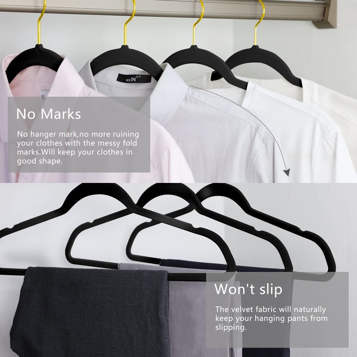 MIZGI Premium Velvet Hangers (50 Pack) Heavy Duty - Non Slip Felt Hangers -  Aqua Blue - Rose Gold Hooks,Space Saving Clothes Hangers,Durable Strong