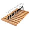 HOUSE DAY 10 Pack Naturel Clamp Wooden Pants Hangers Non Slip Wood Skirt Hangers Wood Jeans/Slack Hanger with 360° Swivel Hook - Pants Hangers for Skirts, Slacks.