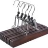 HOUSE DAY 10 Pack Walnut Clamp Wooden Pants Hangers Non Slip Wood Skirt Hangers Wood Jeans/Slack Hanger with 360° Swivel Hook - Pants Hangers for Skirts, Slacks.