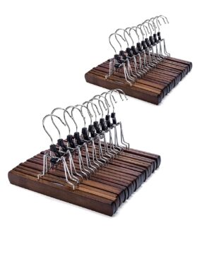 Nature Smile Wooden Pants Hangers 20 Pack Non Slip Skirt Hangers, Smooth Finish Solid Wood Clamp Hangers Hair Extension Hangers Jeans/Slack Hangers with 360° Swivel Hook - Pants Clip Hangers(Retro).