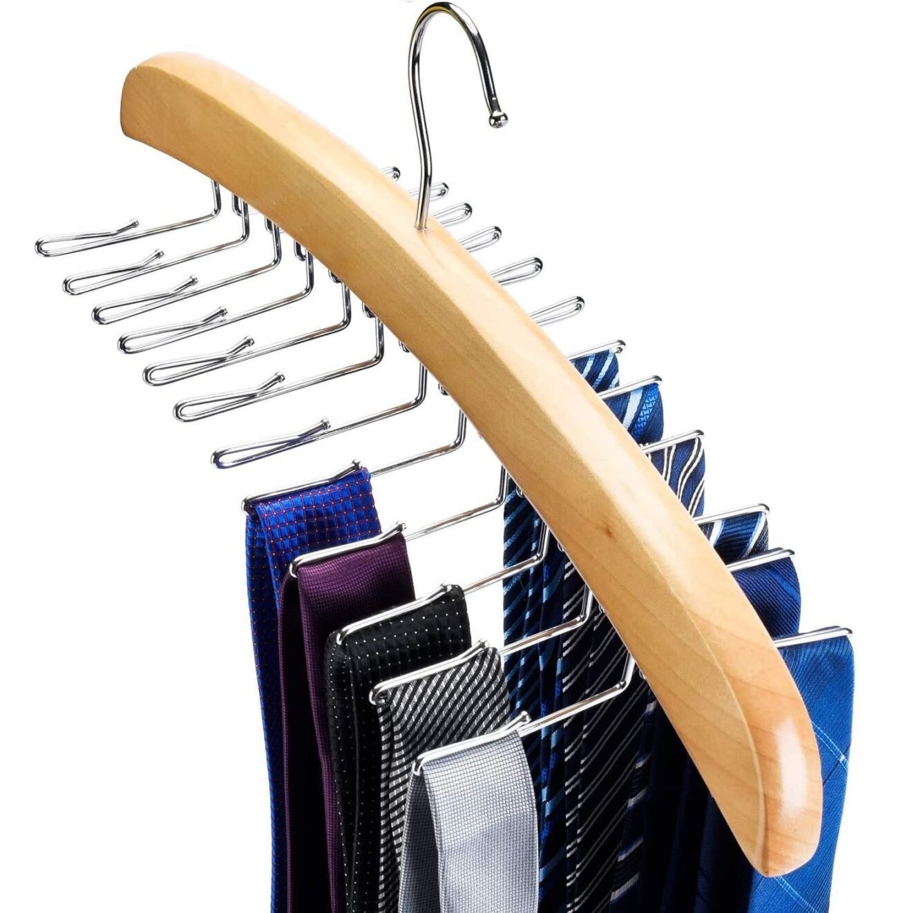 1 Unit Wooden Tie Rack Hangers Rotating Twirl 24 Tie Organizer Rack