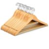 Nature Smile Wooden Suit Hangers 20 Pack Premium Solid Wood Coat Clothes Hangers with Non Slip Bar - Smooth Finish with 360° Swivel Hook and Smooth Notches for Camisole Jacket Pant Dress Natural Color