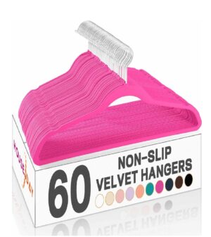 HOUSE DAY Hot Pink Velvet Hangers, Premium Clothes Hangers Non-Slip Felt Hangers, Sturdy Hot Pink Hangers Heavy Duty Coat Hangers, Durable Suit Hangers, Space Saving No Hanger Mark 360 Rotate.