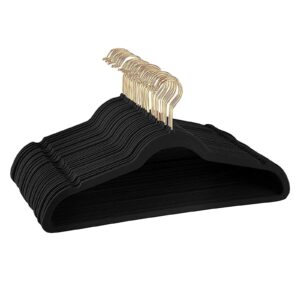 36 Pieces Pack in 1 Box Velvet Hangers, Black Coat&Suite Hangers, No-Slip Hangers, Ultra-Slim Space Saving Hangers, Sturdy&Durable Clothes Hangers, 360 Swivel Golden-Plated Hook