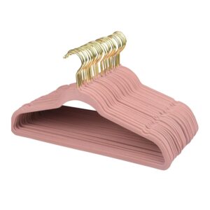 36 Pieces Pack in 1 Box Velvet Hangers, Pink Coat&Suite Hangers, No-Slip Hangers, Ultra-Slim Space Saving Hangers, Sturdy&Durable Clothes Hangers, 360 Swivel Golden-Plated Hook