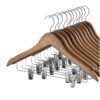 HOUSE DAY Wooden Hangers 12 Pack Hangers with Clips Wood Hangers Wooden Clothes Hanger Natural Smooth Finish Wooden Hanger Premium Wooden Hangers for Clothes Suit, Walnut