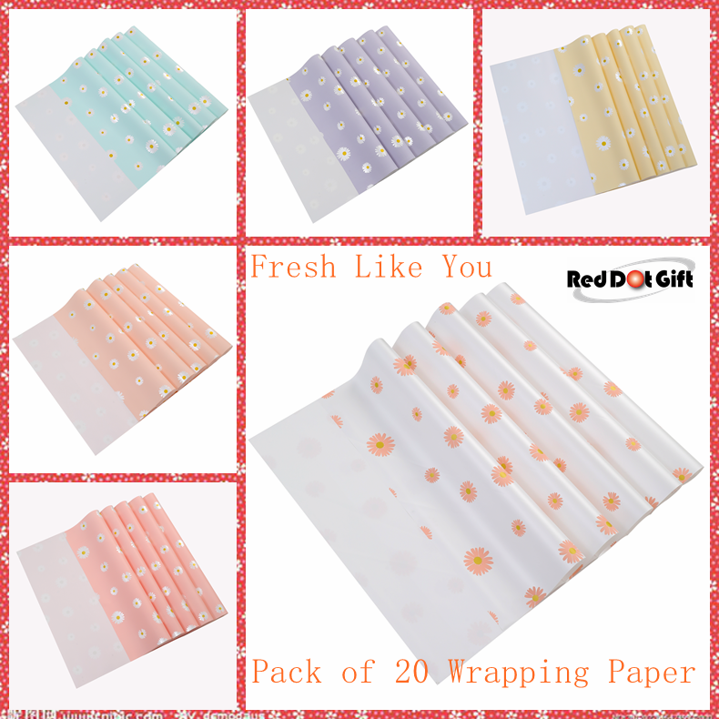 Red Dot Gift® Pack of 20 Sheets Gift Wrapping Paper ( Model Type : Fresh Like You ) Size 57x57cm,Waterproof Flower Bouquet Wrapping Paper Used for DIY Crafts,Floral Wrapping Paper,Wrapping Paper for Flower Bouquet