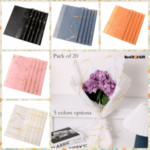 Red Dot Gift Pack of 20 Sheets Gift Marble Design  Wrapping Paper Size 57x57cm,Waterproof Flower Bouquet Wrapping Paper Used for DIY Crafts,Floral Wrapping Paper,Wrapping Paper for Flower Bouquet