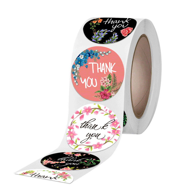 Balsacircle 500 Thank You Stickers Assorted 1.5 inch Round Self Adhesive Tropical Floral Roll