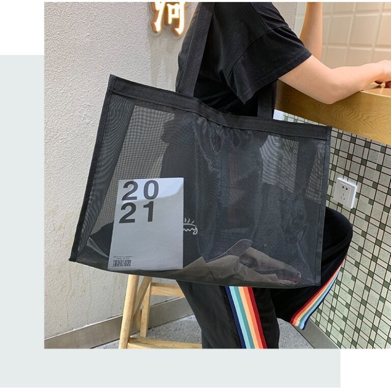 1 pcs Mesh Beach Bag - Durable Tote Bag- Simply lightweight for Shopping Groceries Sports Gym Swimming Pool Travel Tote Bag