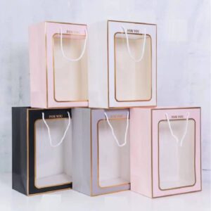 Gift Paper Bag with Window and Gold Border Item CodeH35*24.5*15CM (4 color available )