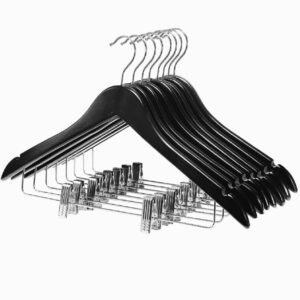 HOUSE DAY Wooden Hangers 12 Pack Hangers with Clips Wood Hangers Wooden Clothes Hanger Natural Smooth Finish Wooden Hanger Premium Wooden Hangers for Clothes Suit, Black